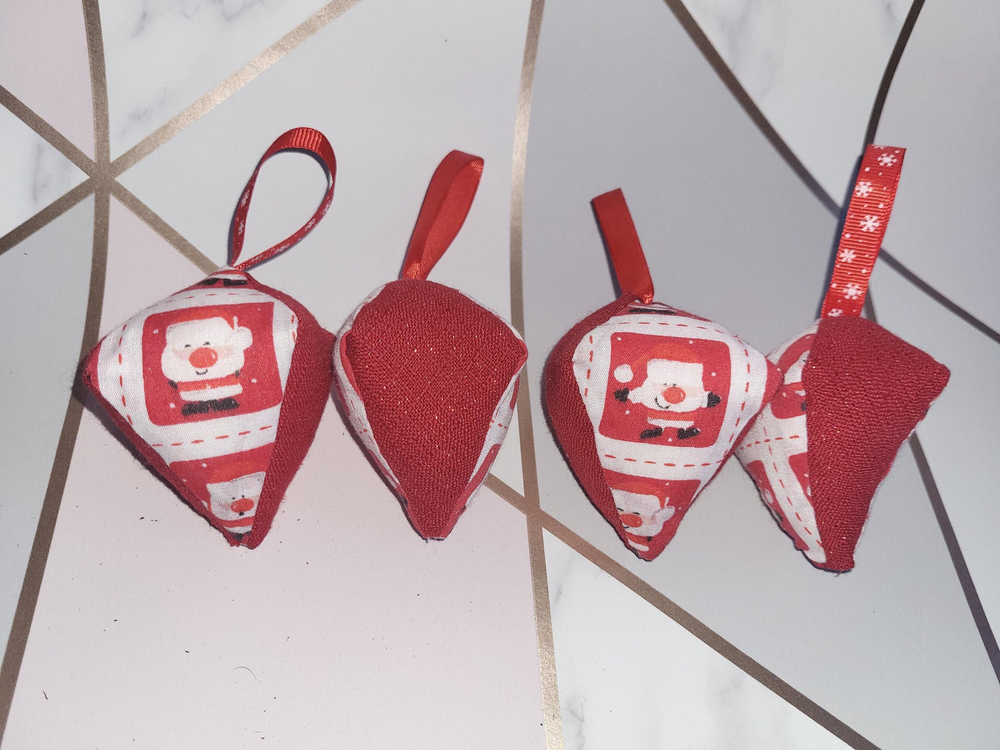 Handmade Santa Fabric Christmas Ornament: Glittery Tree Decoration