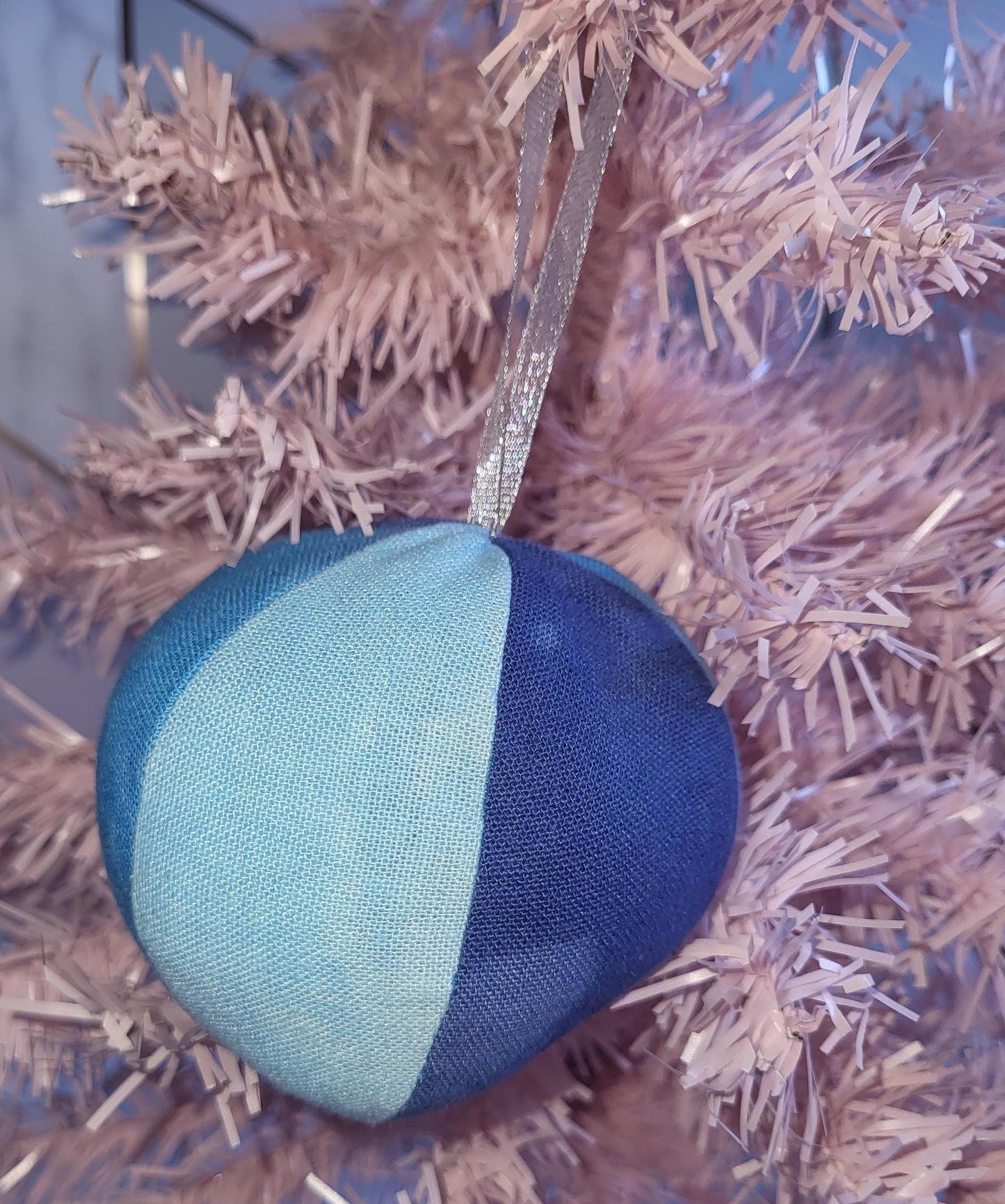 Hand-Dyed Blue Fabric Christmas Baubles: Eco-Friendly Ornament Set