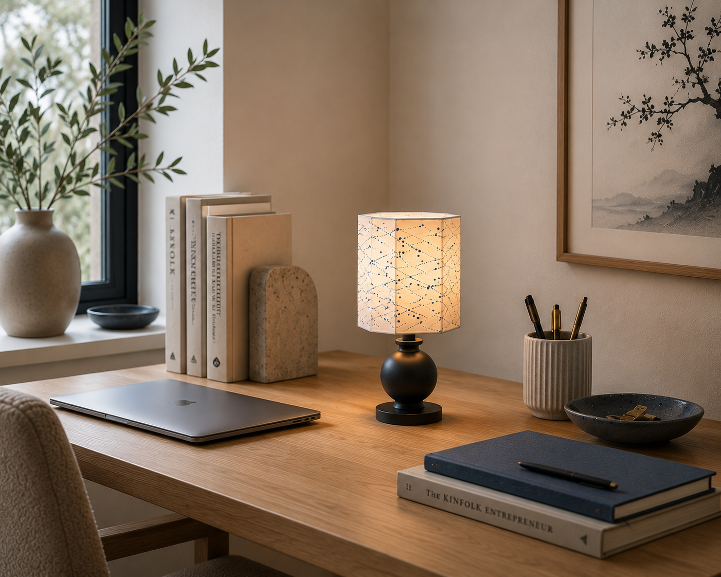 Blue Polka Dot Lampshade: Minimalist Hexagon Shade, Living Room Decor