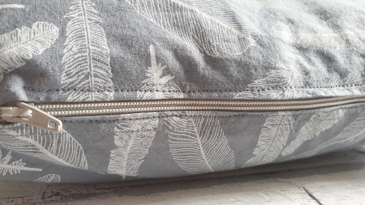 Feather Print Grey Cushion Cover: Hand-Dyed Minimalist Decor
