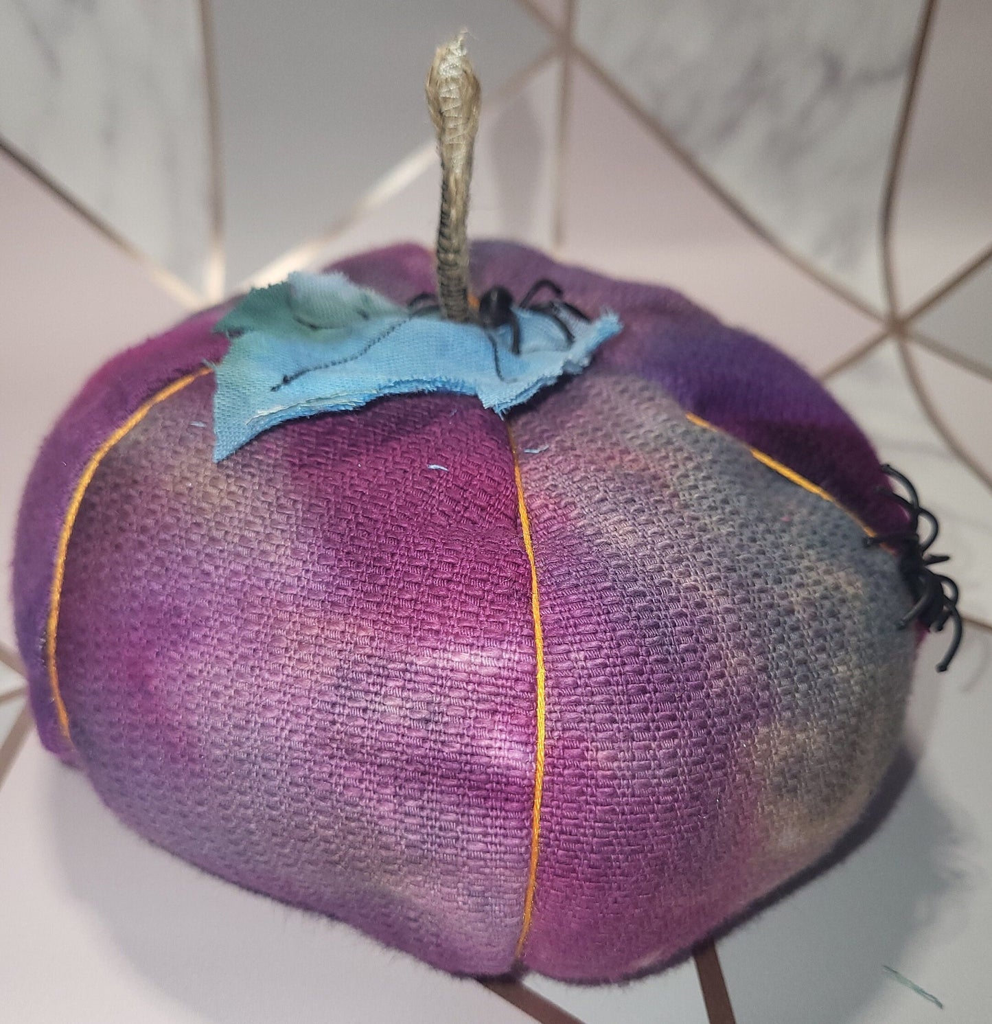 Handmade Purple Halloween Pumpkins: Spooky Spider Decor (Pair)