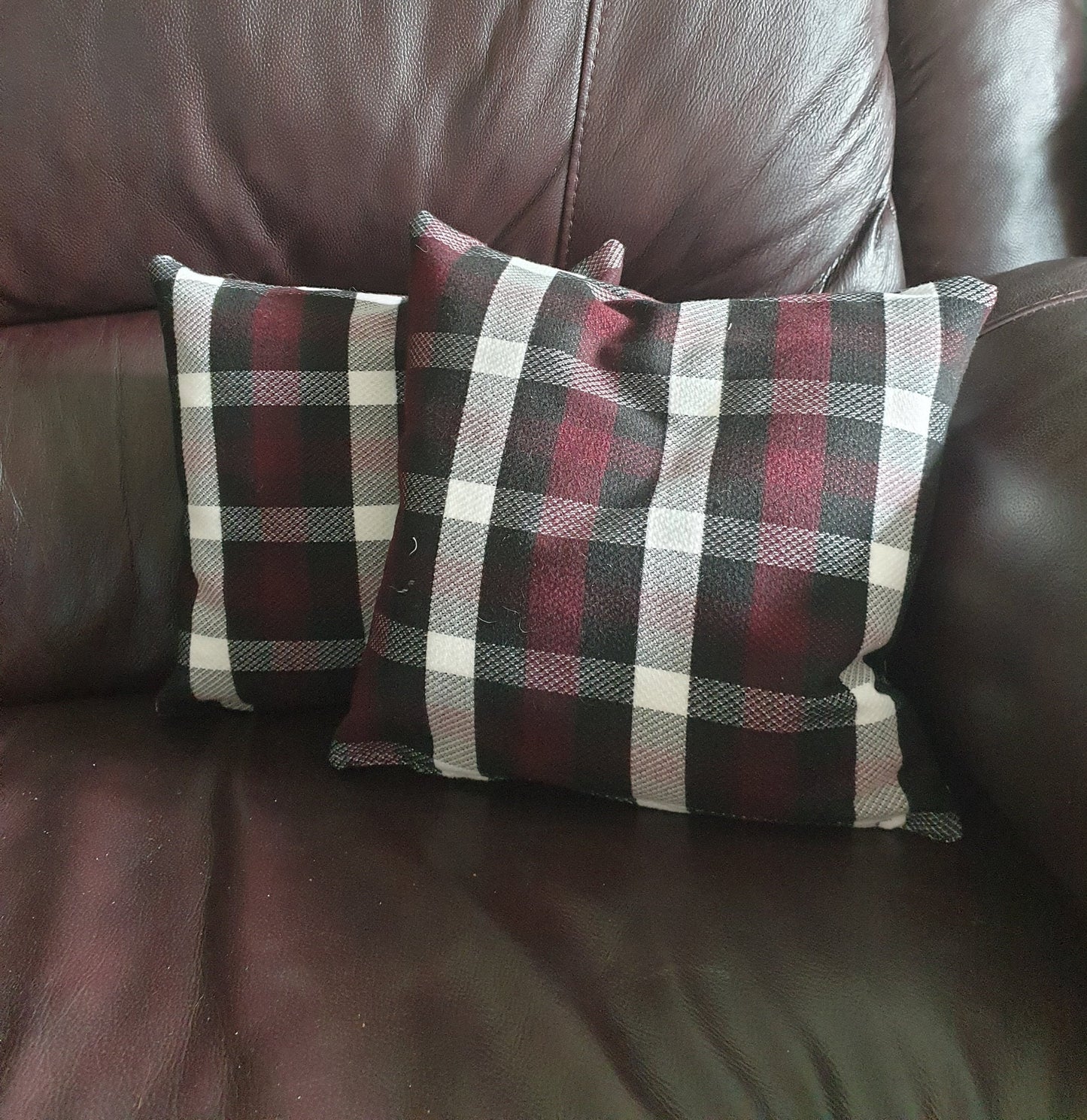 Plaid Throw Pillows: Purple & Black Tartan Cushions, Woven Cotton (Pair)