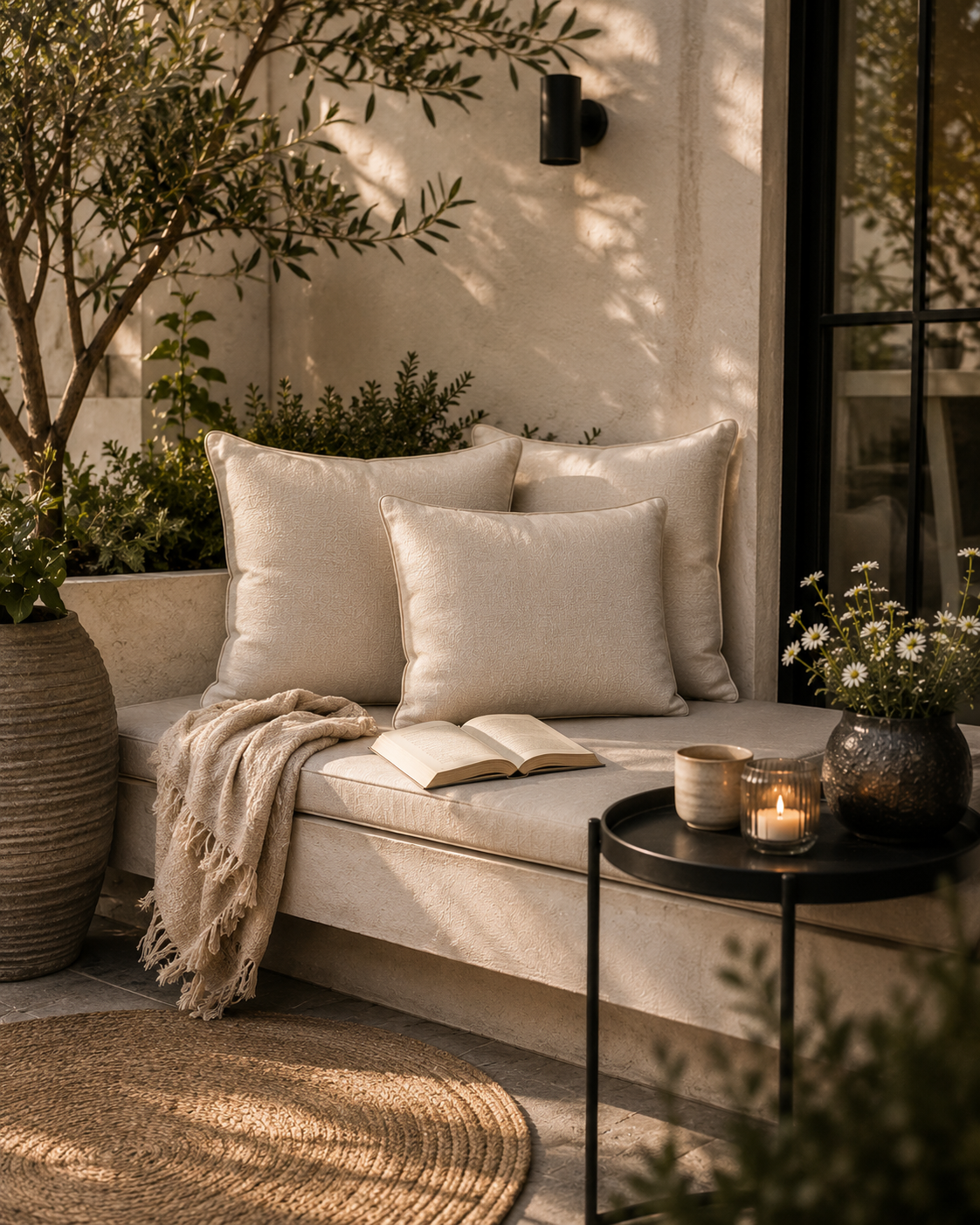 Waterproof Outdoor Cushions: Neutral Beige Garden Pillows (Set of 2)
