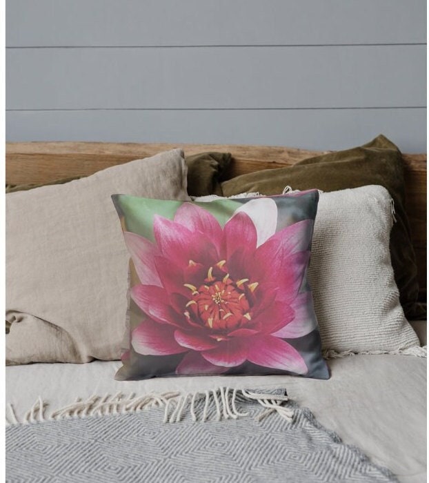 Water Lily Print Cushions: Pink Floral Home Decor, Girls Room
