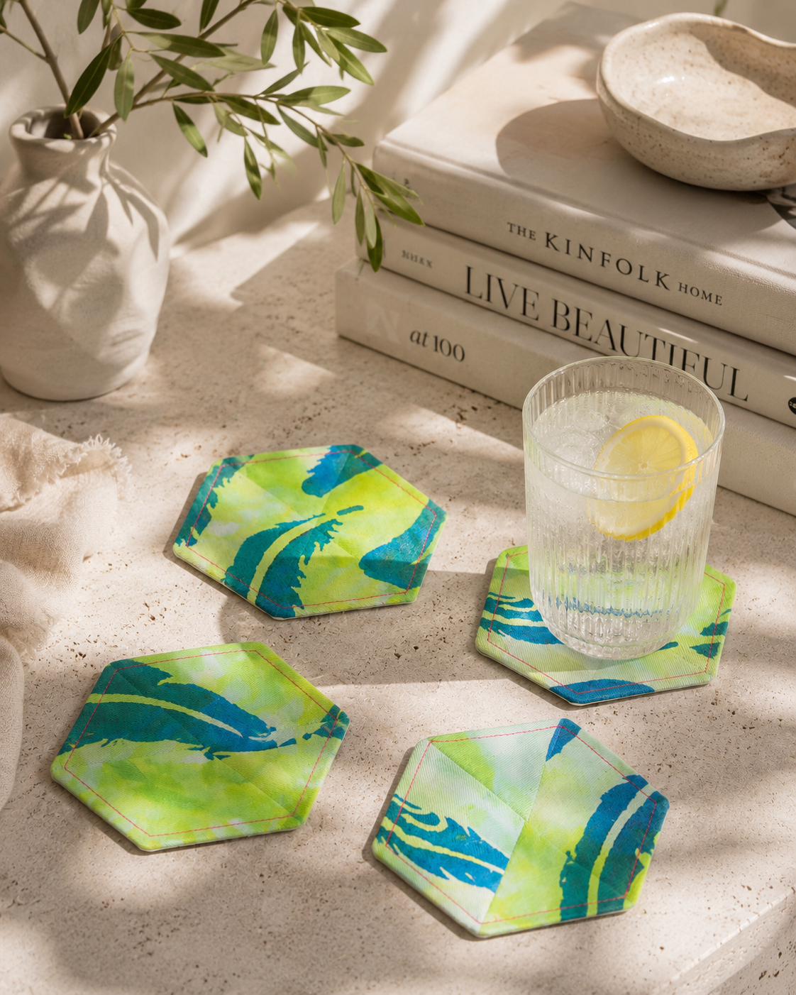 Feather Print Coasters: Set of 4 Eco-Friendly Home Decor