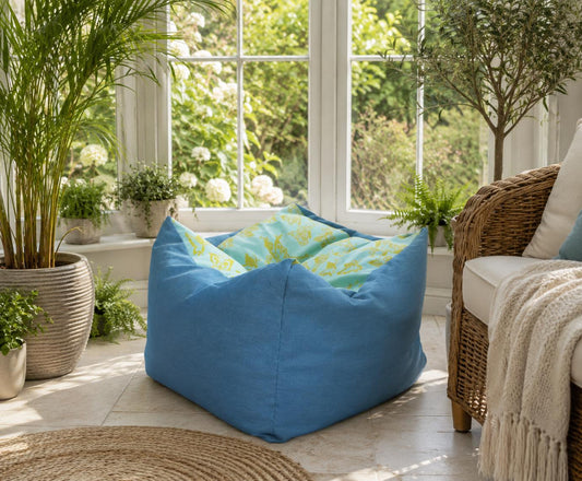 Butterfly Print Square Footstool: Hand-Printed Pouffe, Summer Decor