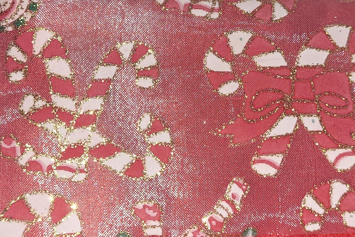 Handmade Christmas Stocking: Red Candy Cane Fabric, Silver Velvet Trim