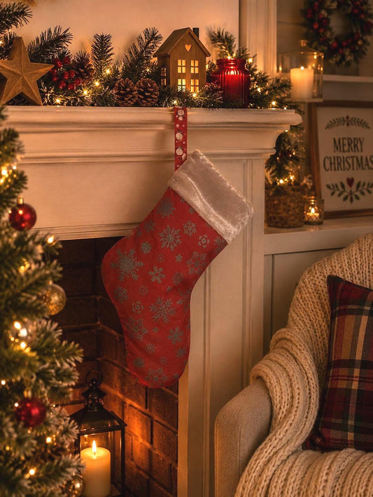 Handmade Snowflake Christmas Stocking: Red & Blue Holiday Decor