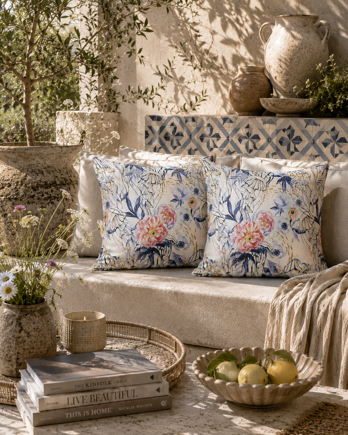Water-Resistant Floral Garden Cushions: Outdoor Decor Set