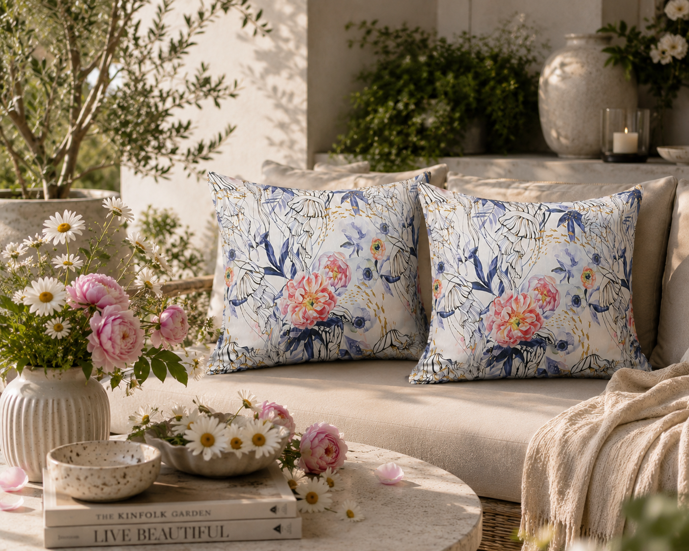 Water-Resistant Floral Garden Cushions: Outdoor Decor Set