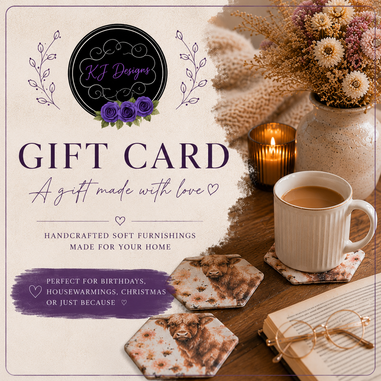KJ Designs Digital Gift Card | Handmade Home Décor & Soft Furnishings Gift Voucher