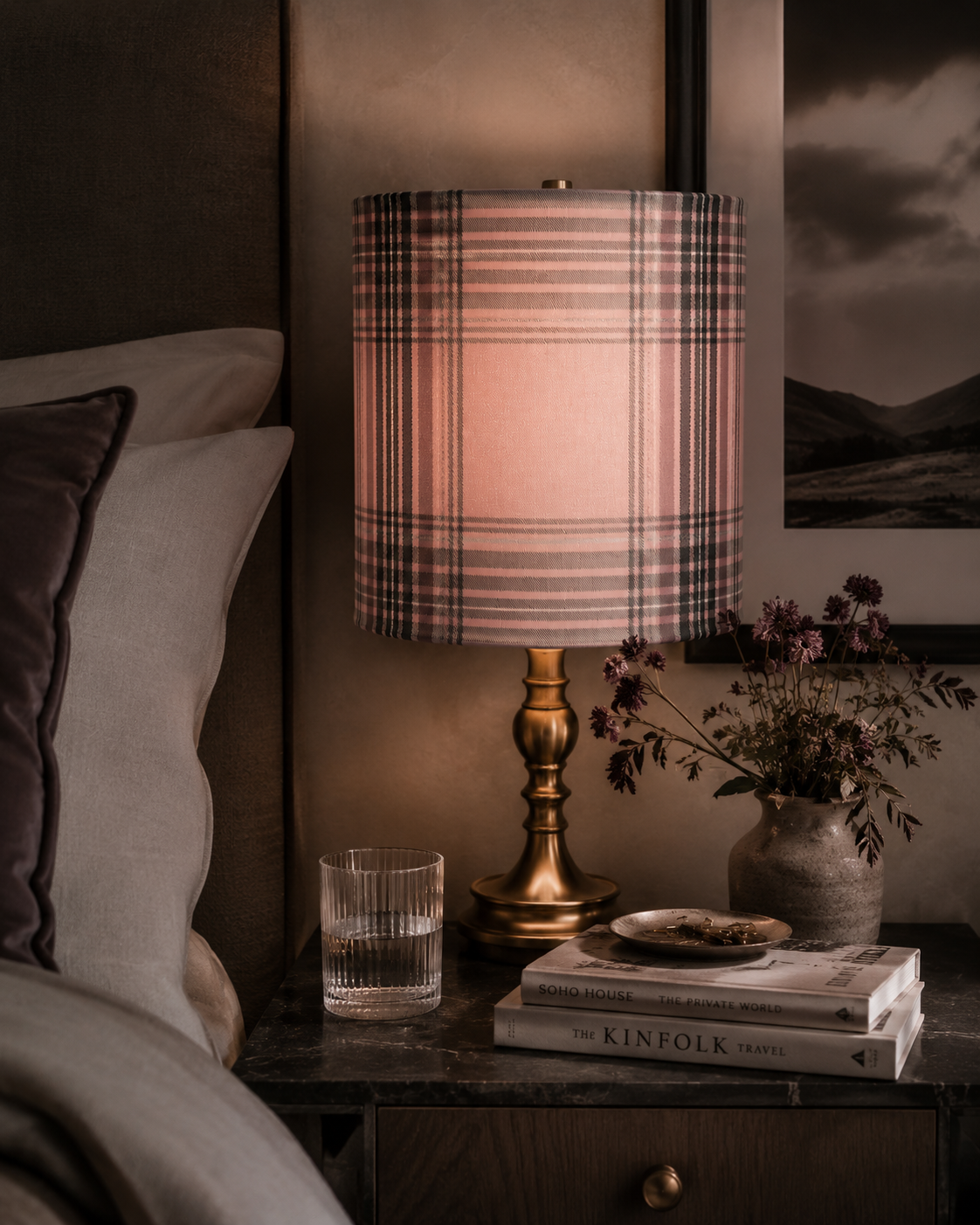 Pink Plaid Lampshade: Tartan Family Room Decor, 20cm