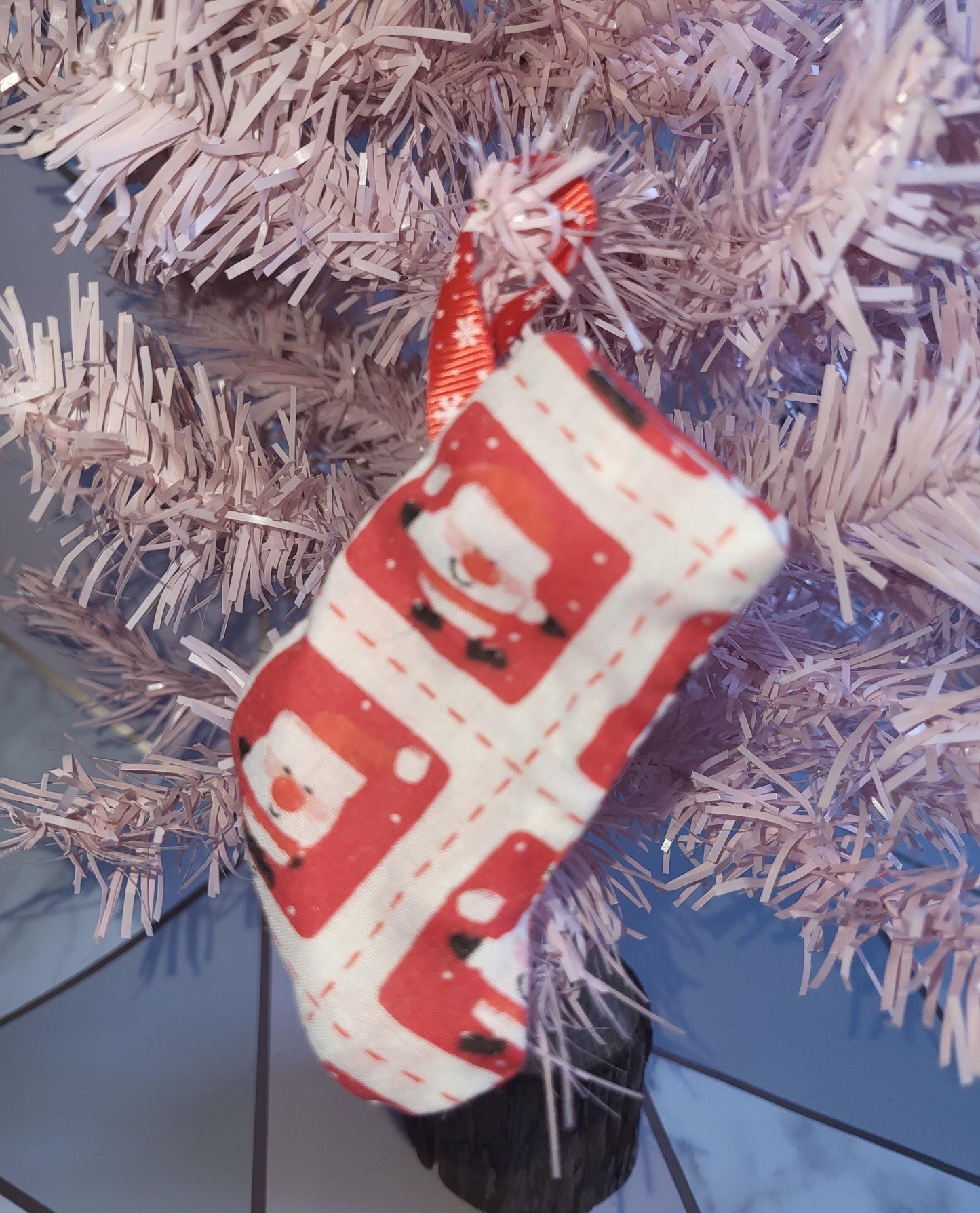 Handmade Santa Fabric Christmas Stocking Ornament