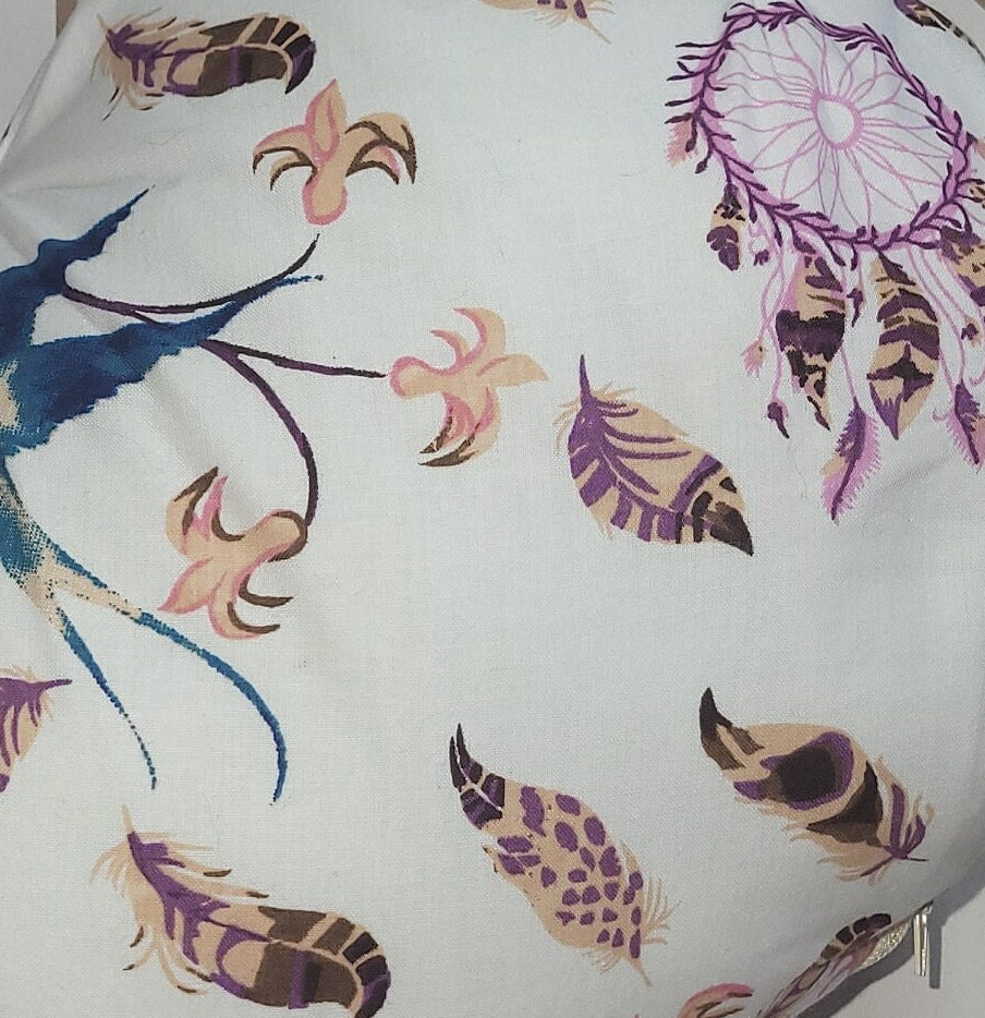 Floral Heart Cushion: Bird & Dreamcatcher Print Pillow