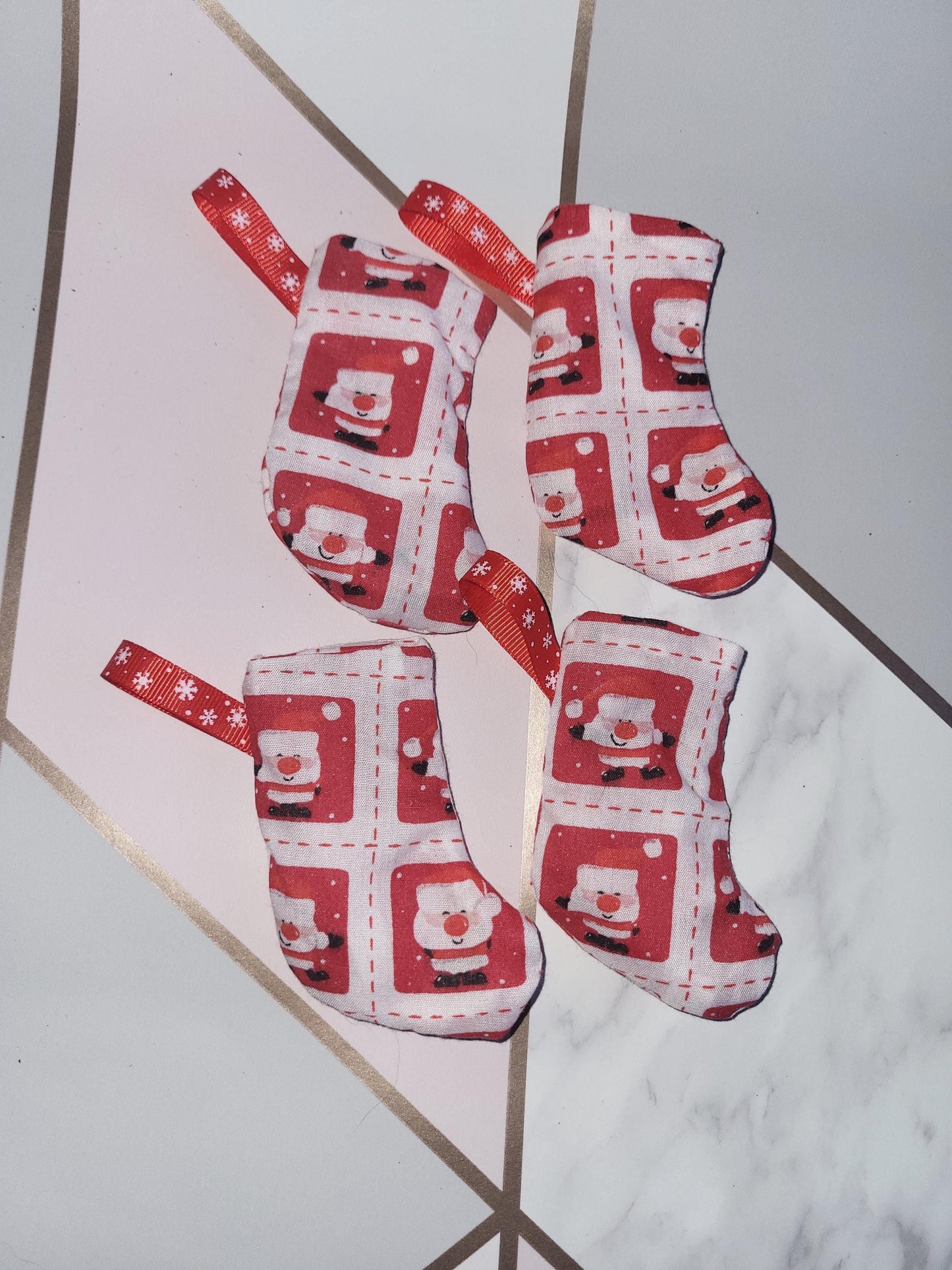 Handmade Santa Fabric Christmas Stocking Ornament