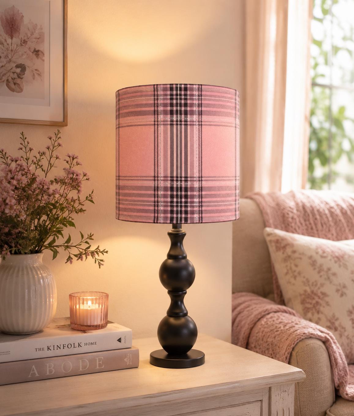 Pink Plaid Lampshade: Tartan Family Room Decor, 20cm