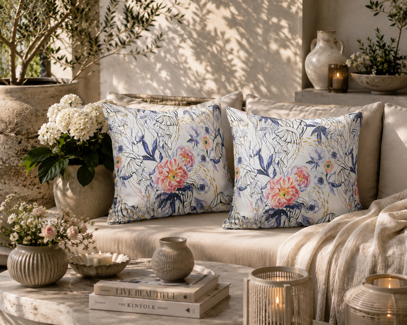 Water-Resistant Floral Garden Cushions: Outdoor Decor Set