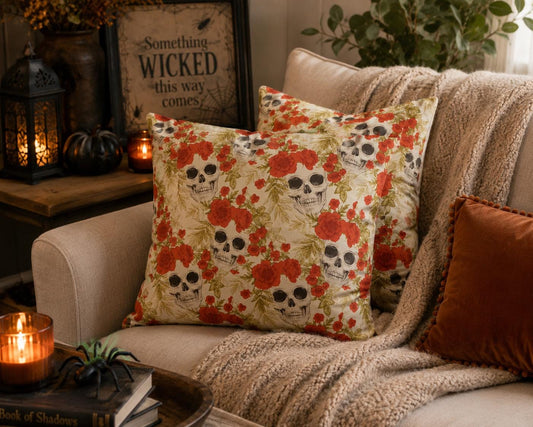 Skull and Roses Cushions: Alternative Halloween Home Decor