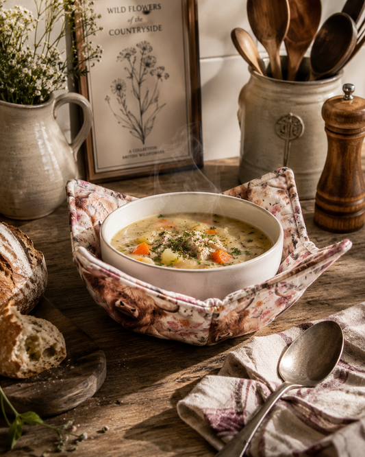 Highland Cow Bowl Cozy: Floral Farmhouse Decor