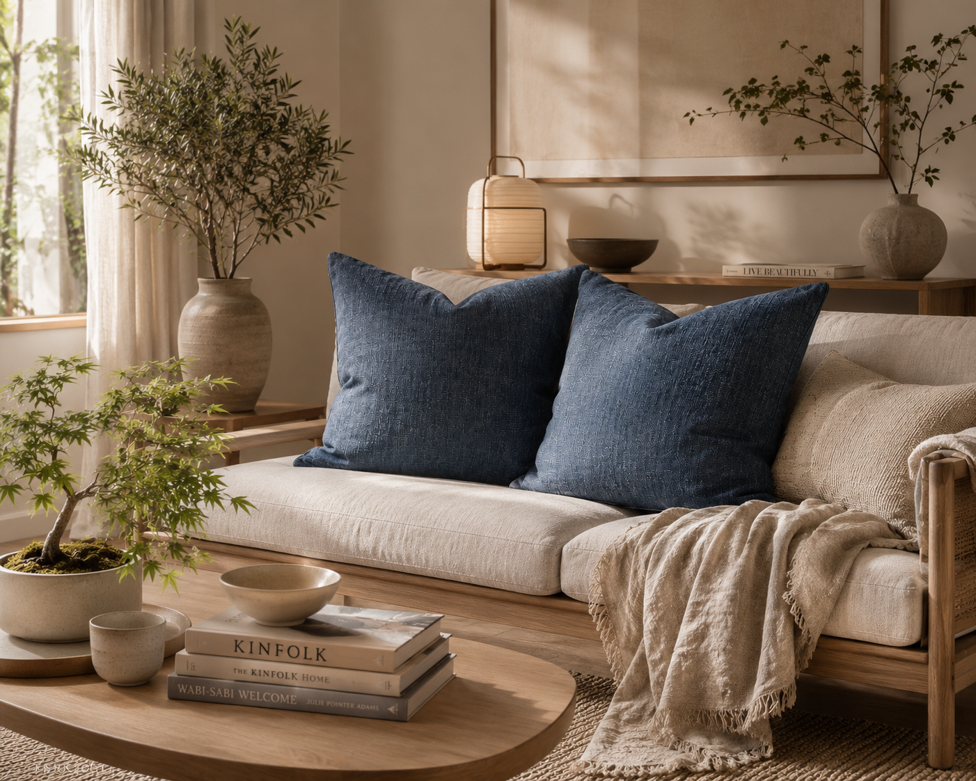 Denim Blue Cushion: Square Throw Pillow, Modern Home Decor (30cm)
