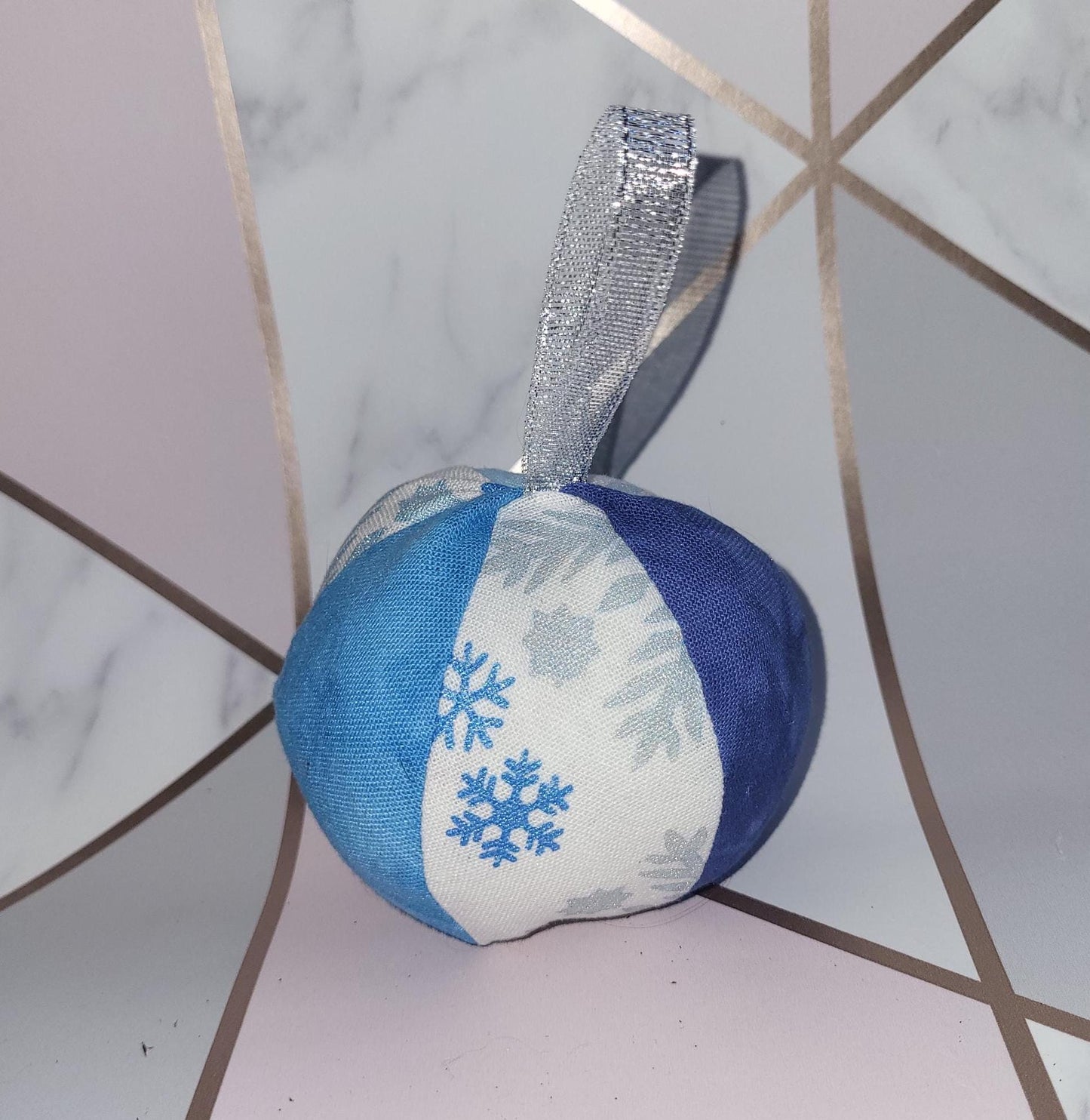 Handprinted Snowflake Fabric Christmas Baubles: Frosty Blue Set