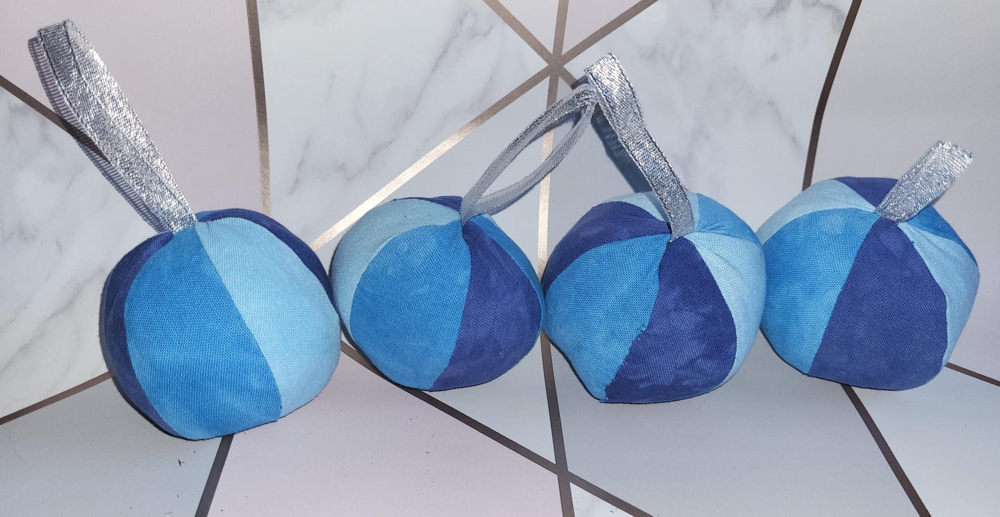 Hand-Dyed Blue Fabric Christmas Baubles: Eco-Friendly Ornament Set