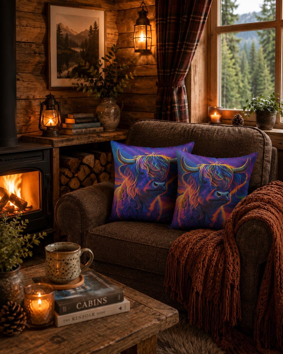 Vibrant Highland Cow Cushions | Colourful Scottish Accent Pillows (30x30cm)