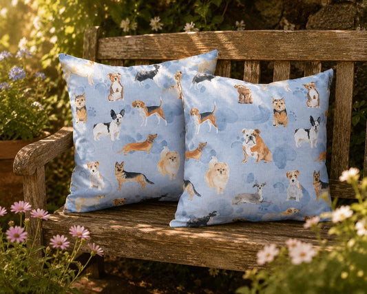 Water-Resistant Dog Print Outdoor Cushion: Recycled Insert (32cm)