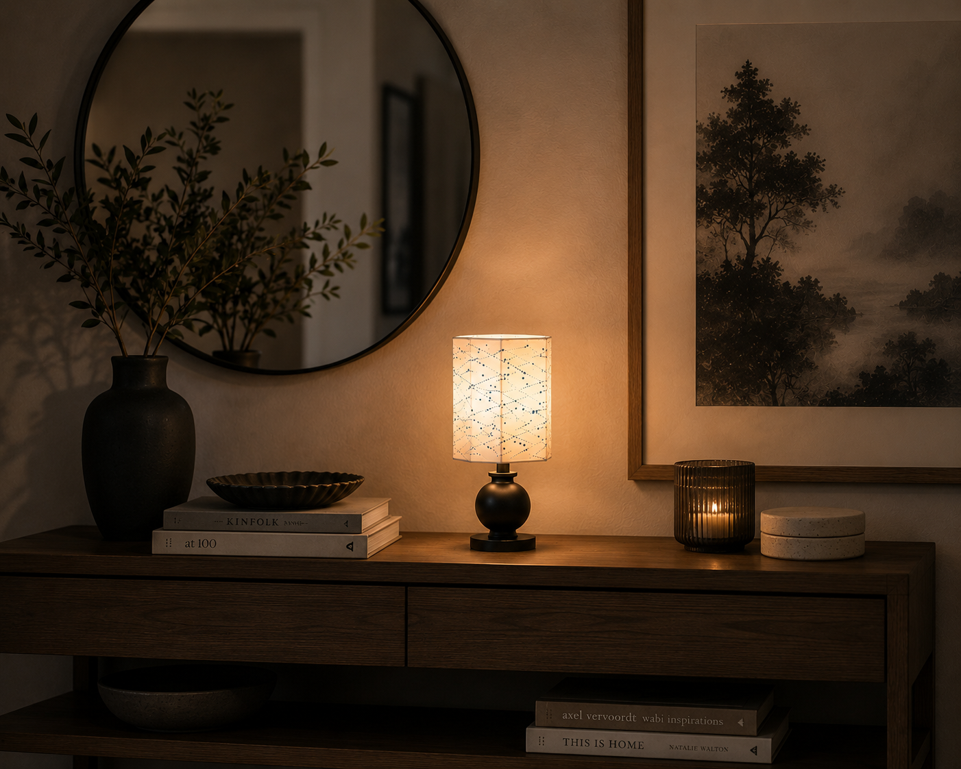 Blue Polka Dot Lampshade: Minimalist Hexagon Shade, Living Room Decor