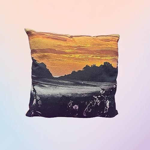 Sunset Motorcycle Scene Cushion: Unique Digitally Printed Art Cushion