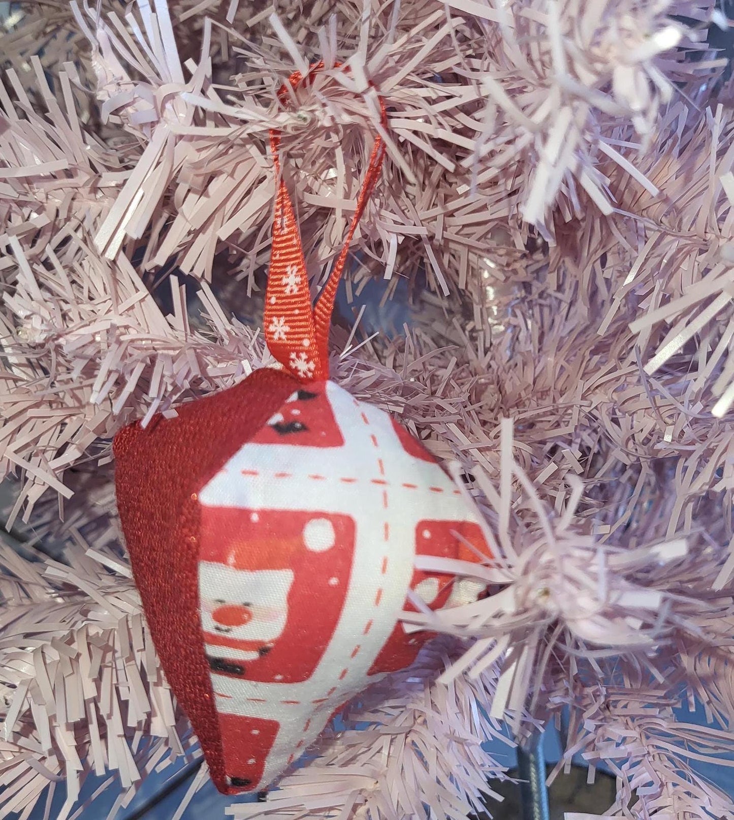 Handmade Santa Fabric Christmas Ornament: Glittery Tree Decoration