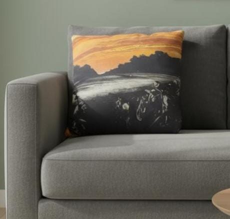 Sunset Motorcycle Scene Cushion: Unique Digitally Printed Art Cushion