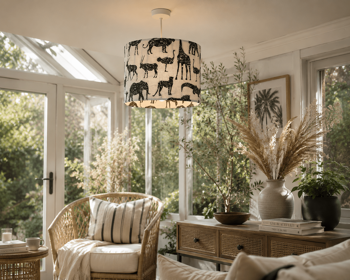 Animal Print Drum Lampshade: Neutral Safari Nursery Decor, 30cm - KJ Designs