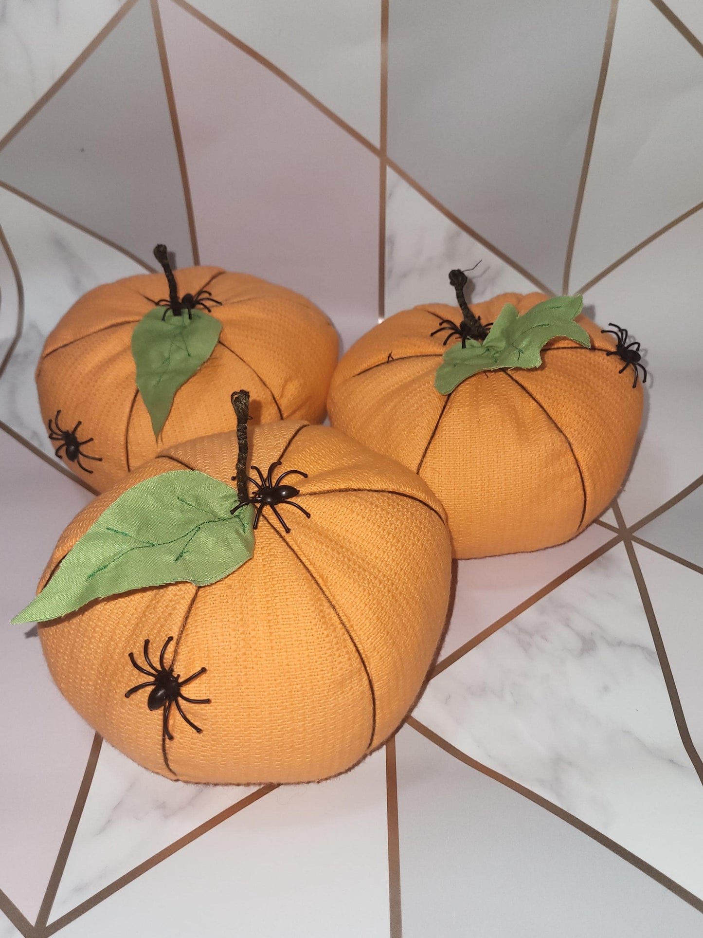 Handmade Orange Halloween Pumpkins: Spooky Spider Decor, Set of 3