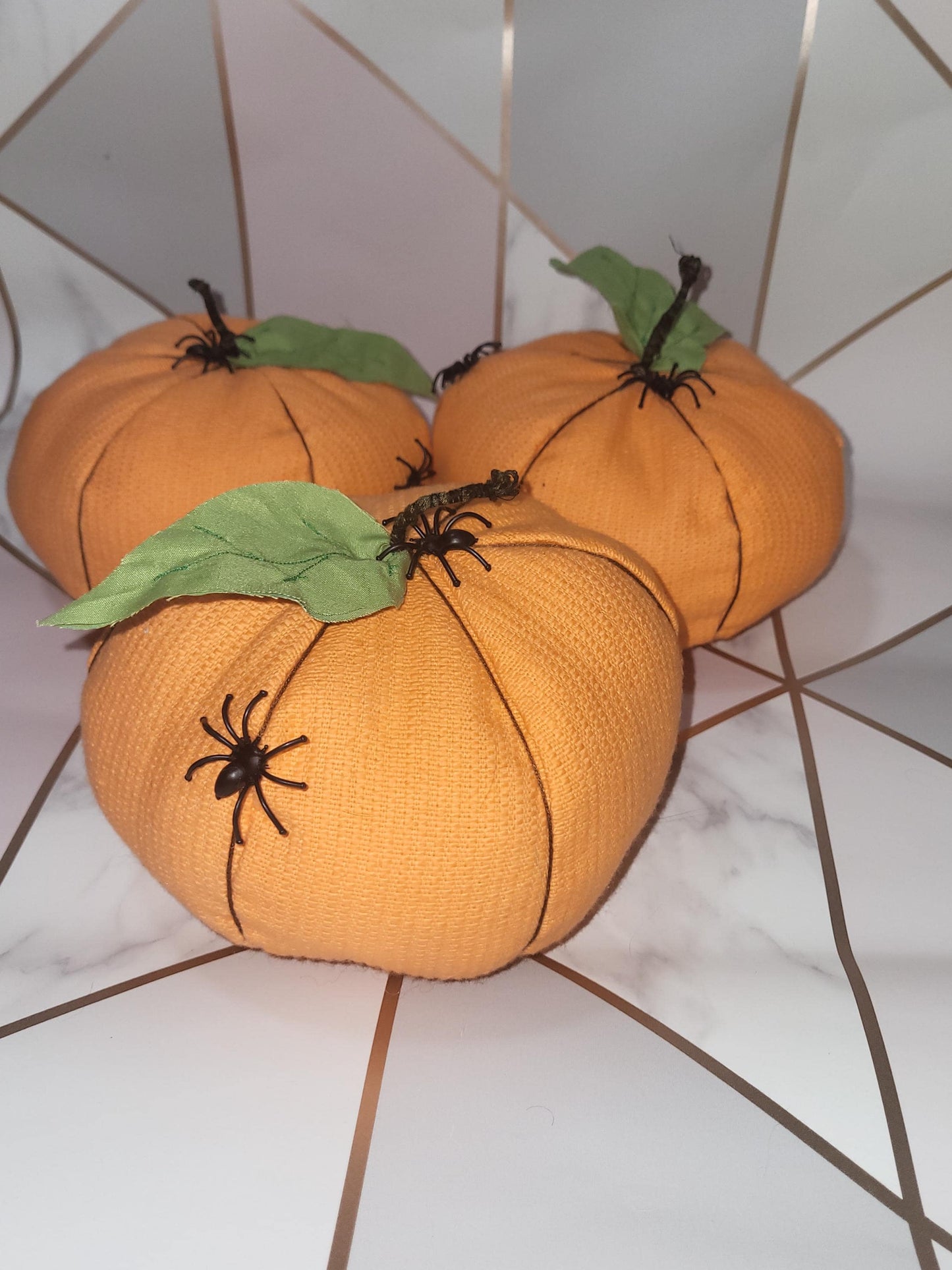 Handmade Orange Halloween Pumpkins: Spooky Spider Decor, Set of 3