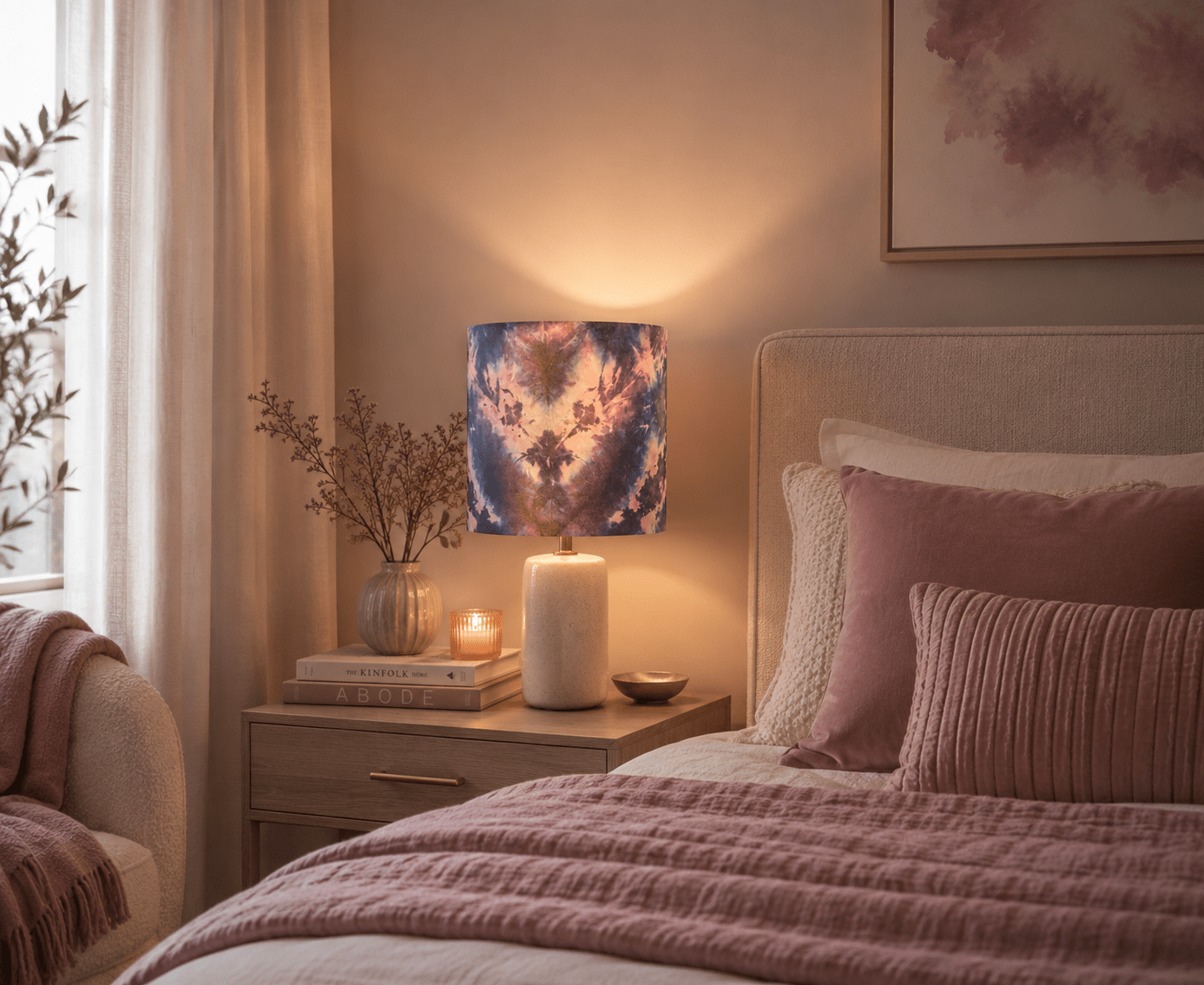 Black & Pink Drum Lampshade: Hand-Printed Alternative Decor - KJ Designs