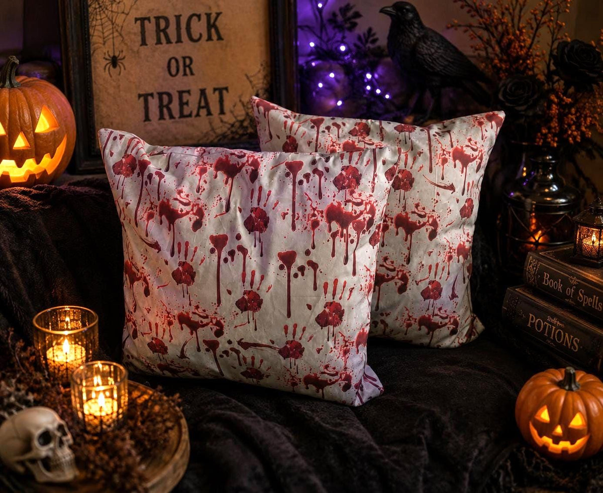 Bloody Handprint Halloween Pillow Covers: Alternative Horror Decor (Set of Two) - KJ Designs