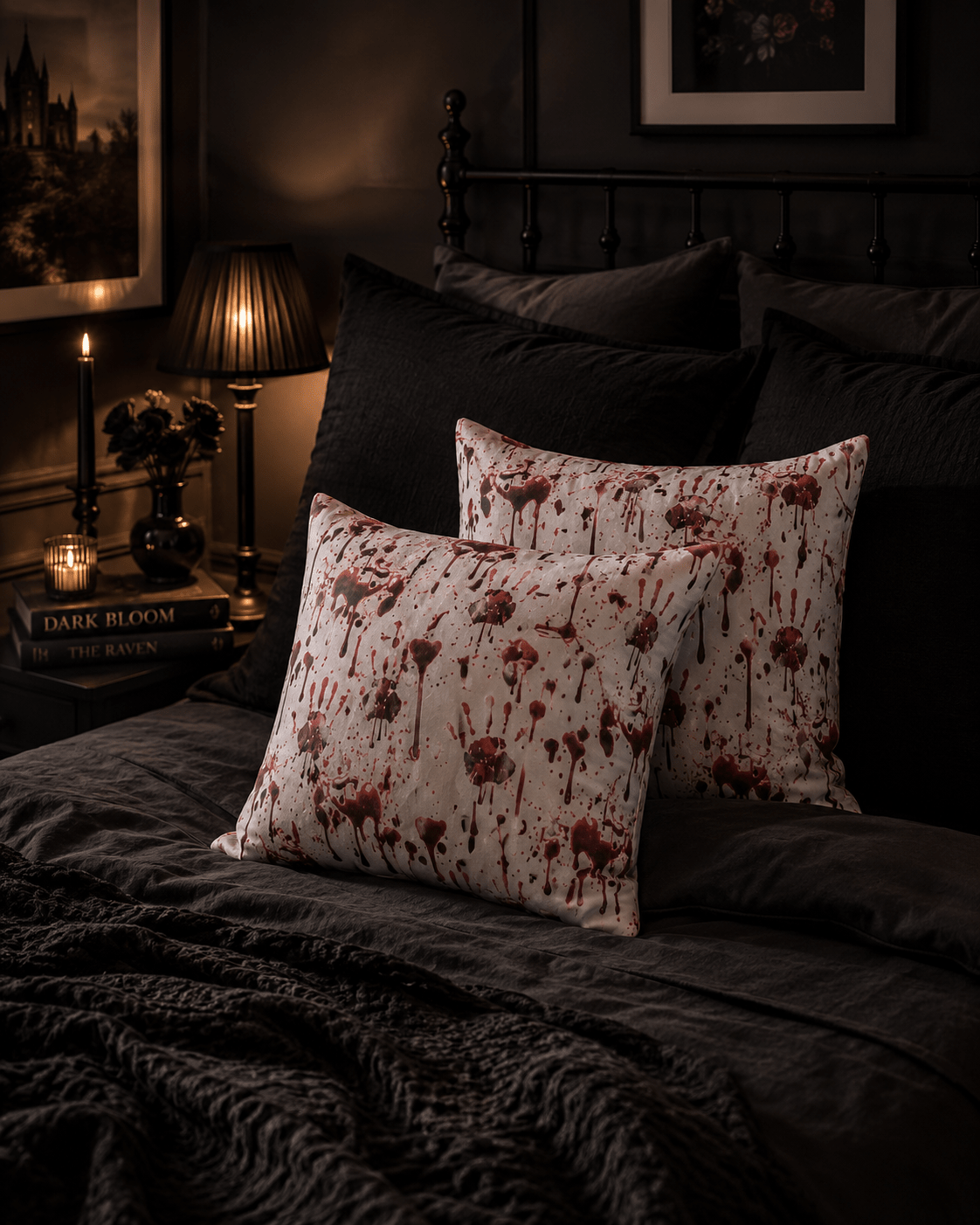Bloody Handprint Halloween Pillow Covers: Alternative Horror Decor (Set of Two) - KJ Designs