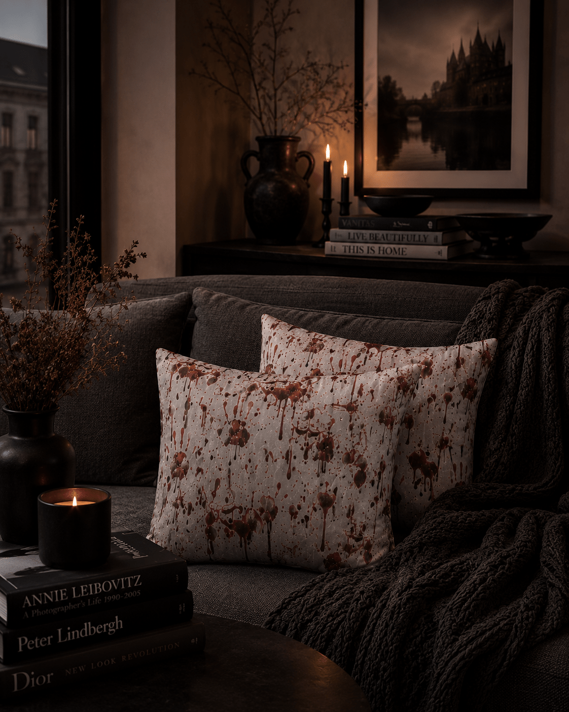 Bloody Handprint Halloween Pillow Covers: Alternative Horror Decor (Set of Two) - KJ Designs