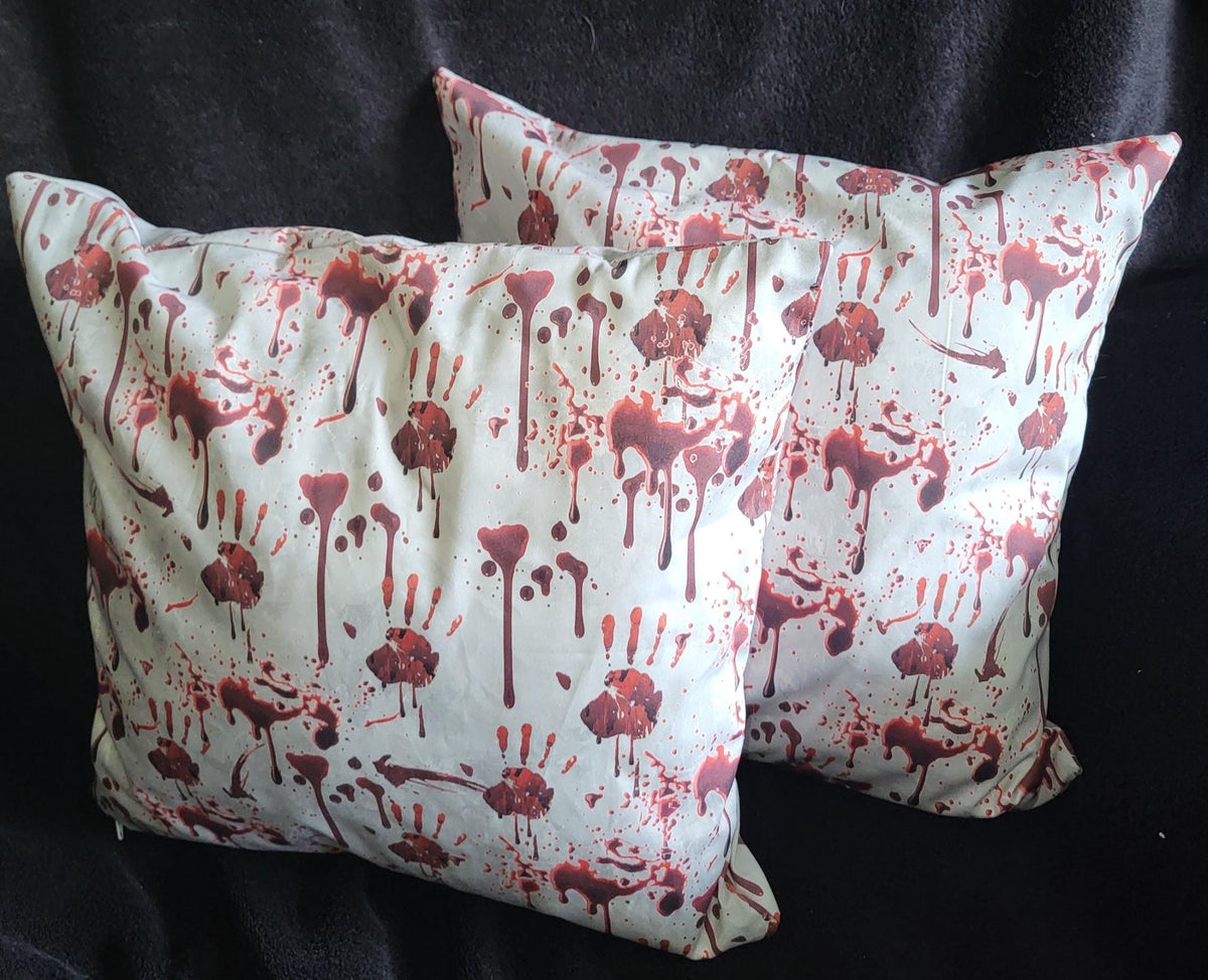 Bloody Handprint Halloween Pillow Covers: Alternative Horror Decor (Set of Two) - KJ Designs