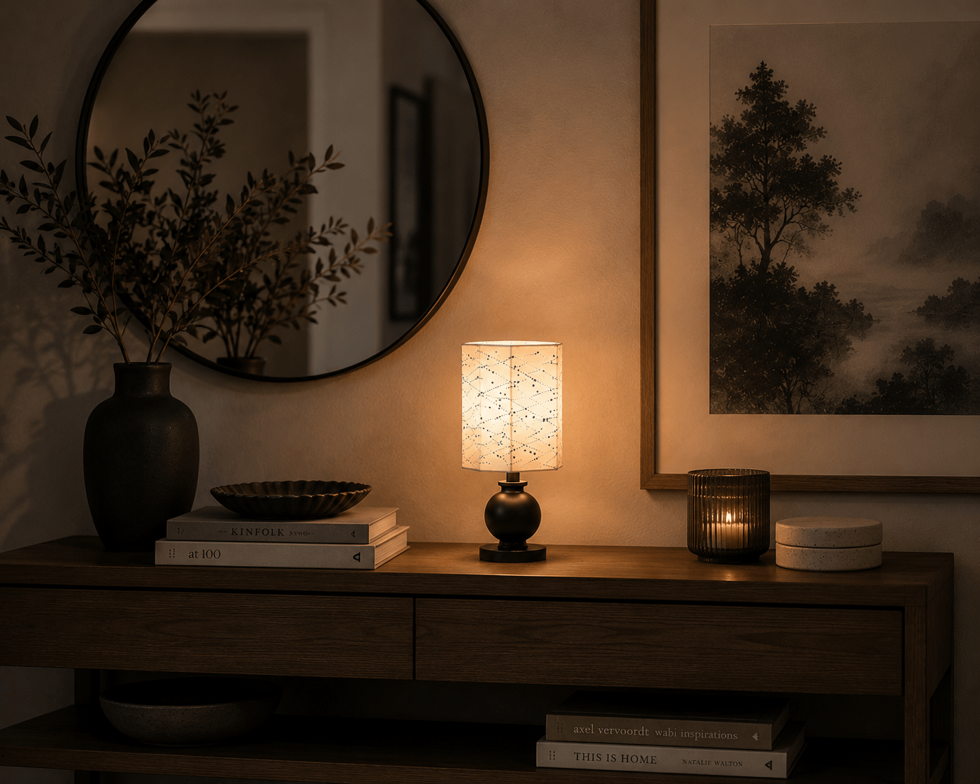 Blue Polka Dot Lampshade: Minimalist Hexagon Shade, Living Room Decor - KJ Designs