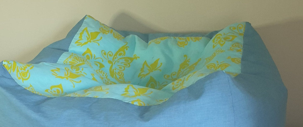 Butterfly Print Square Footstool: Hand-Printed Pouffe, Summer Decor - KJ Designs