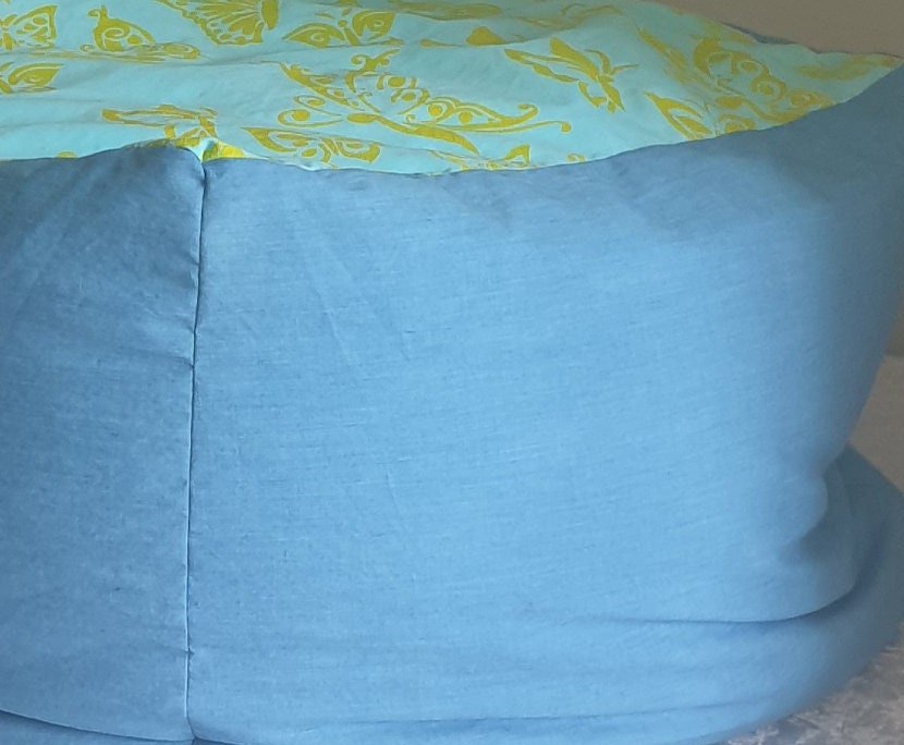 Butterfly Print Square Footstool: Hand-Printed Pouffe, Summer Decor - KJ Designs