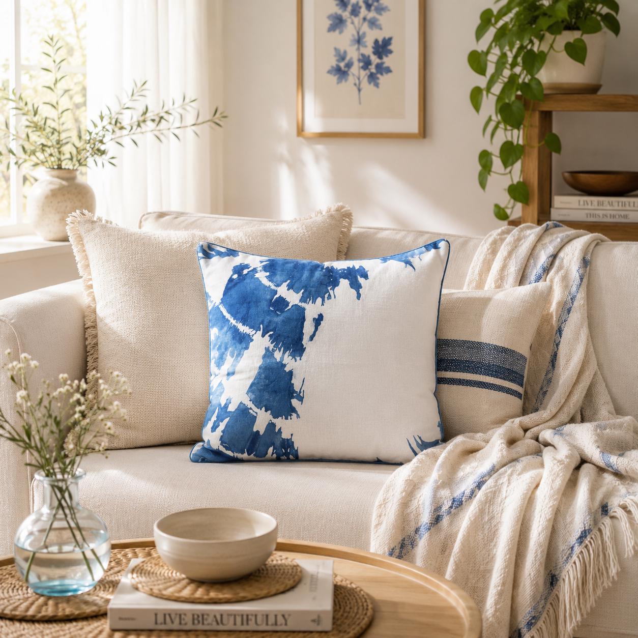 Hand-Dyed Indigo Shibori Cushion: Blue & White Cotton Decor