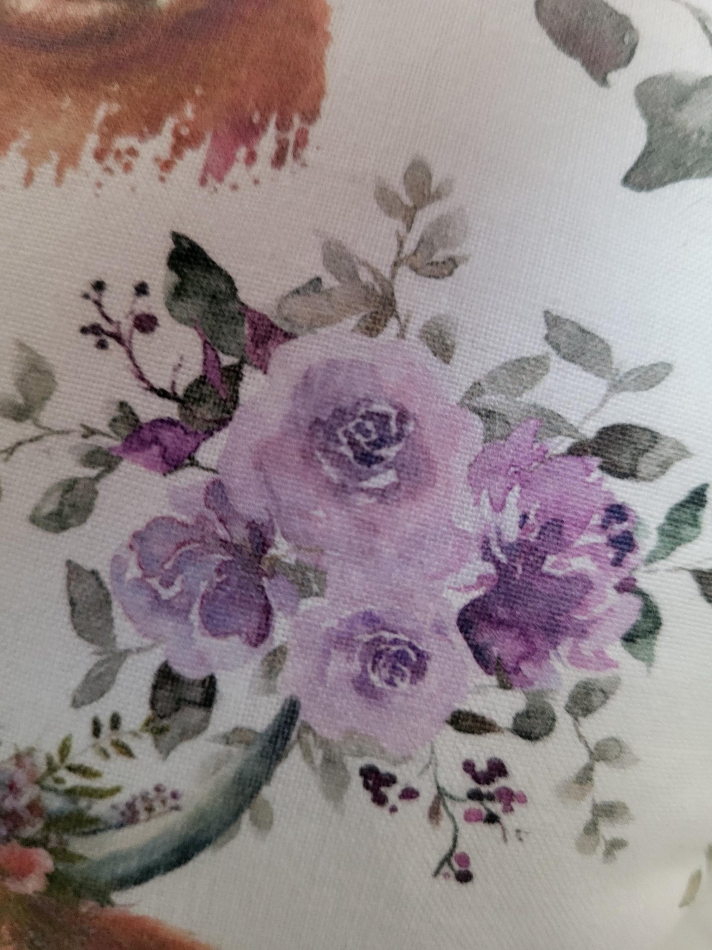 Highland Cow Cushion: Floral Print, Purple Velvet Back