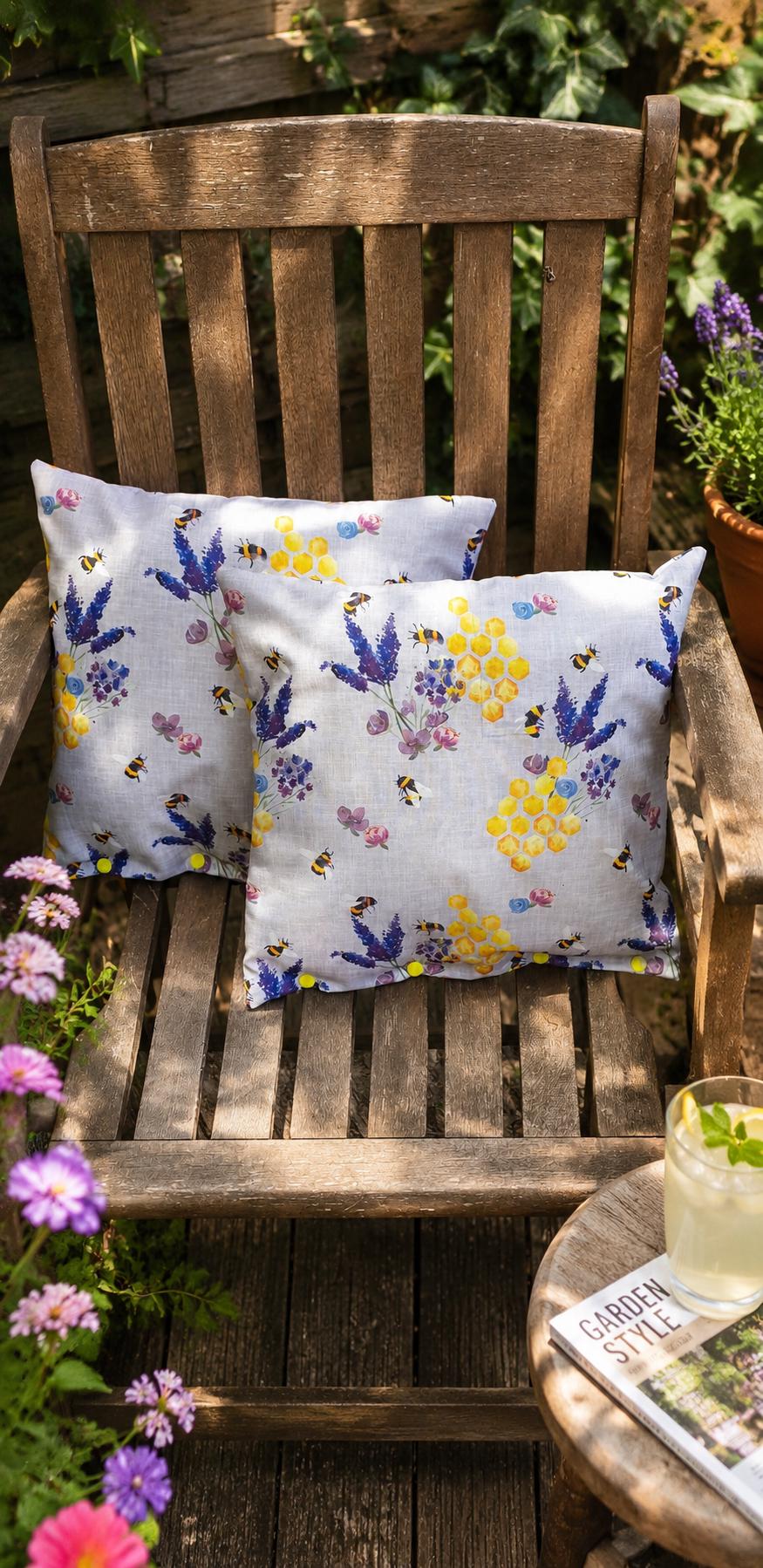 Water-Resistant Outdoor Pillows: Honeycomb Bee Floral Decor (Set of 2)