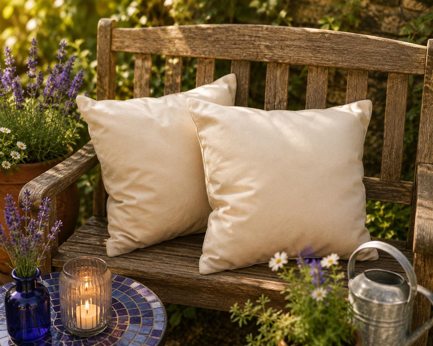 Waterproof Outdoor Cushions: Neutral Beige Garden Pillows (Set of 2)