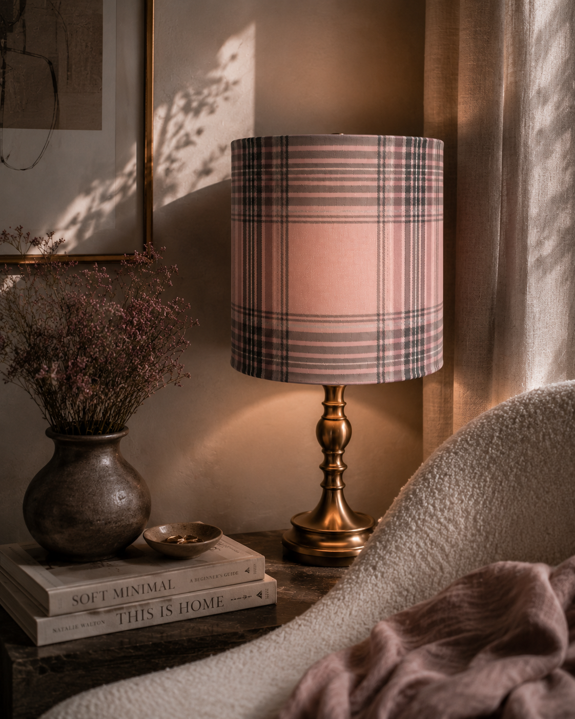 Pink Plaid Lampshade: Tartan Family Room Decor, 20cm