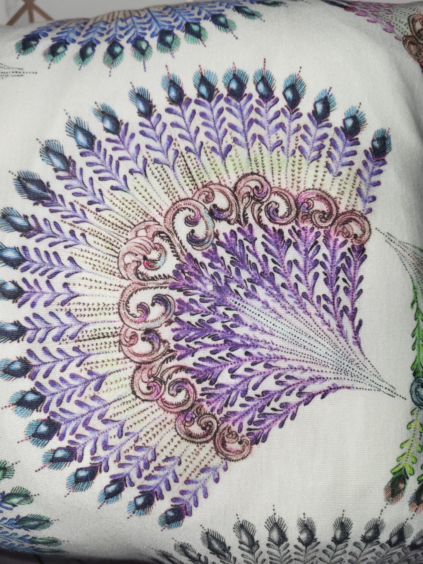 Peacock Feather Print Cushions: Multicoloured Rectangle Pillows, Set of 2