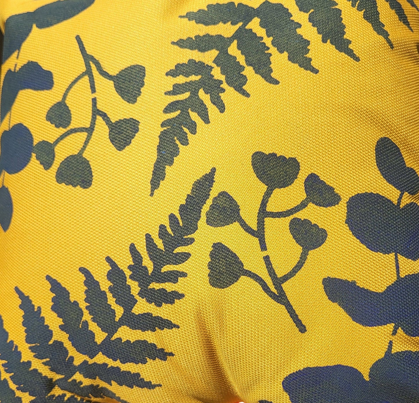 Floral Outdoor Cushions: Hand-Printed Yellow & Blue Water-Resistant Pillows